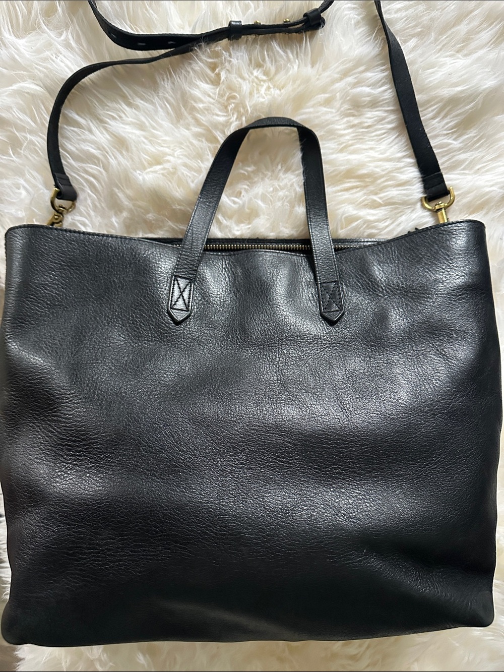 Madewell Classic Black Leather Tote Bag with Removable Strap